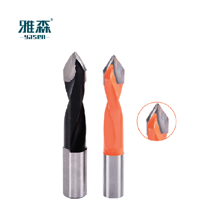 Carbide tipped V-point bits through-hole drill bit for woodworking boring machine